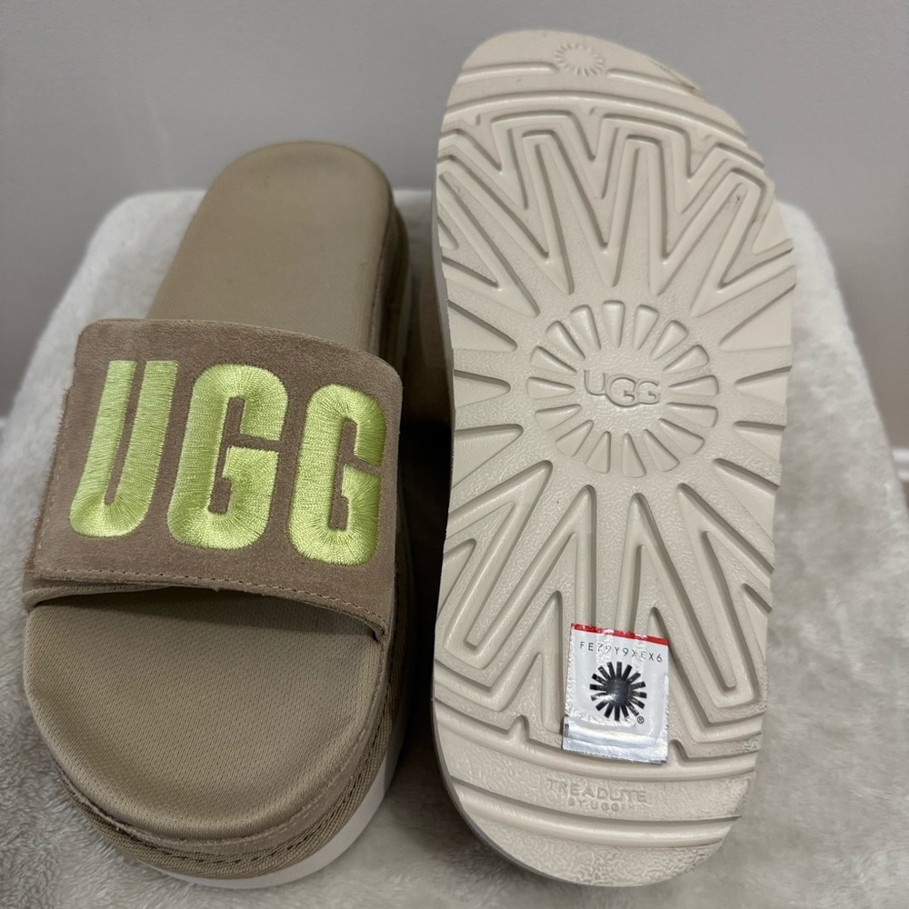 UGG Tan Sandals with Bold Logo and Durable Sole